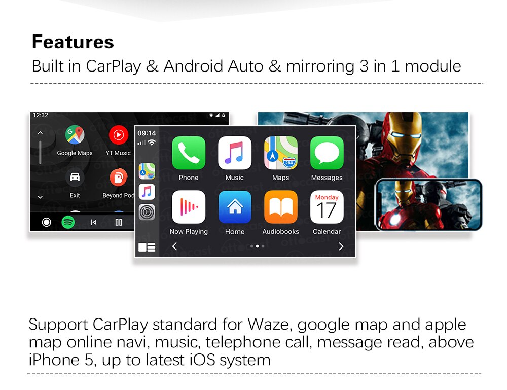 OTTOCAST CP60 Wireless Carplay Android Auto Dongle for Android System Screen Smart link Support Mirror-link IOS Map Music