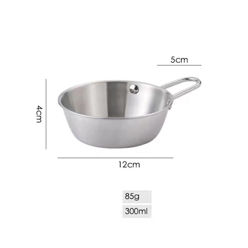 304 Stainless Steel Korean Rice Wine Bowl Rice Bowl Seasoning Cooking Kitchen Soup With Handle Ramen Pot Salad Mixing Bowl: Silver 12 cm