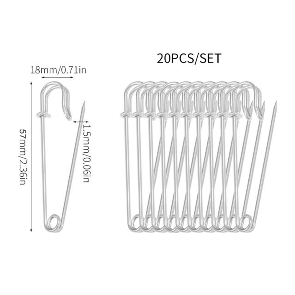 20 piezas alfileres de seguridad de Metal de 50mm, alfiler de seguridad grande plateado/dorado/negro, herramientas de costura para manualidades, broche de boda, accesorios de ropa: Lavanda