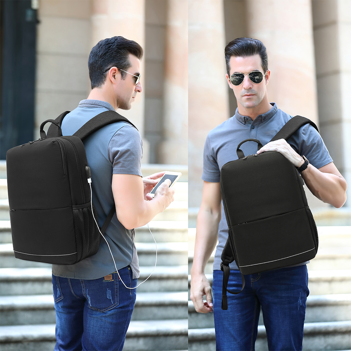 Men Backpack Casual Laptop Bag 15.6 inch Male School Bags for Teenage Boys Black/Gray