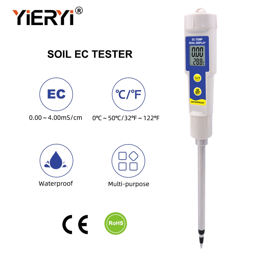 Yieryi ec -315 multifunktionel jord ec tester vandtæt jordmåler 0.00-4.00ms/ cm til laboratorieakvariejord