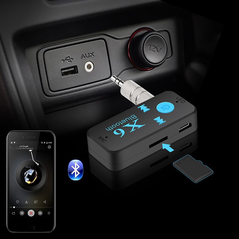 Wireless Car Kit Handsfree Bluetooth Music Receiver Adapter USB Receiver Stereo Audio 3.5MM A2DP AUX with TF Card Reader
