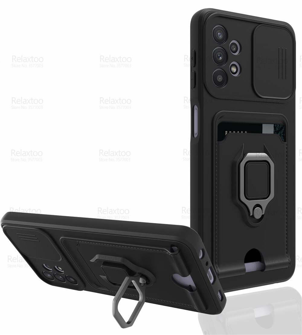 Funda de silicona con soporte magnético para Samsung Galaxy A53 5G, cubierta de silicona Sumsung A 53 SM-A536B , protección de cámara, ranura para tarjeta: Black 1