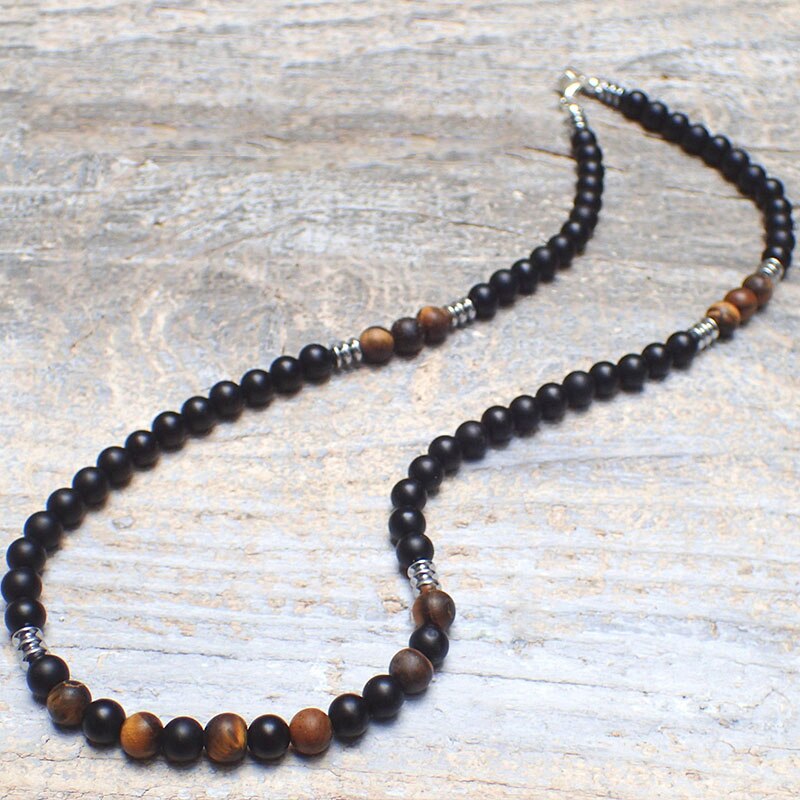 Collar Tribal para hombre, collar de Surf para hombre, collar bohemio para hombre, collar de Onyx negro de ojo de tigre