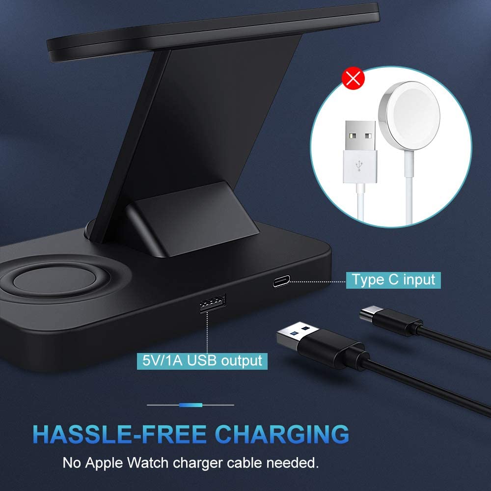 15W Qi Wireless Charger Stand for iPhone 11 X XS XR 8 Fast Charging 3 in 1 Docking Station For AirPods Pro Apple Watch Charger