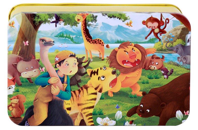 200 Pieces Wooden Puzzle Iron box Child Cartoon Animals Wood Jigsaw Puzzles Toy Kid Educational Learning Toys for Christmas: 03