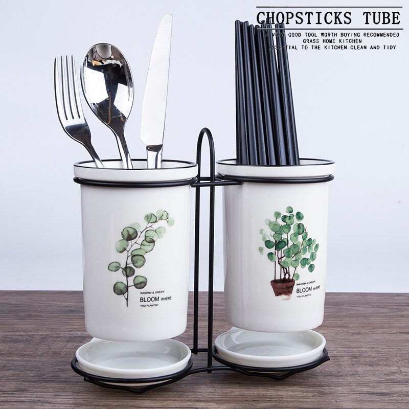 Kitchen Chopstick Basket Ceramic Chopstick Holder Drain Kitchen Household Knife and Fork Storage Box Bucket Flat Chopstick Cage