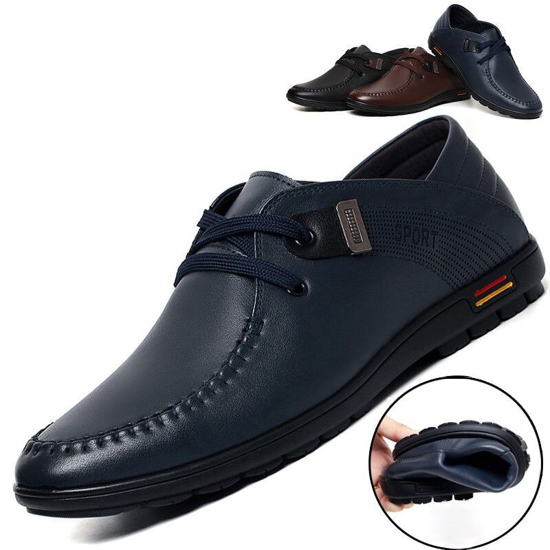 Herrekjole sko skinn menn fritidssko luksusmerke herre loafers mokkasiner pustende slip på svarte kjøresko