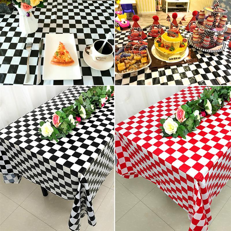 2 stk borddug plastikdæksel engangs sort og hvid rutet duge plastik picnic borddækker hjemmefest