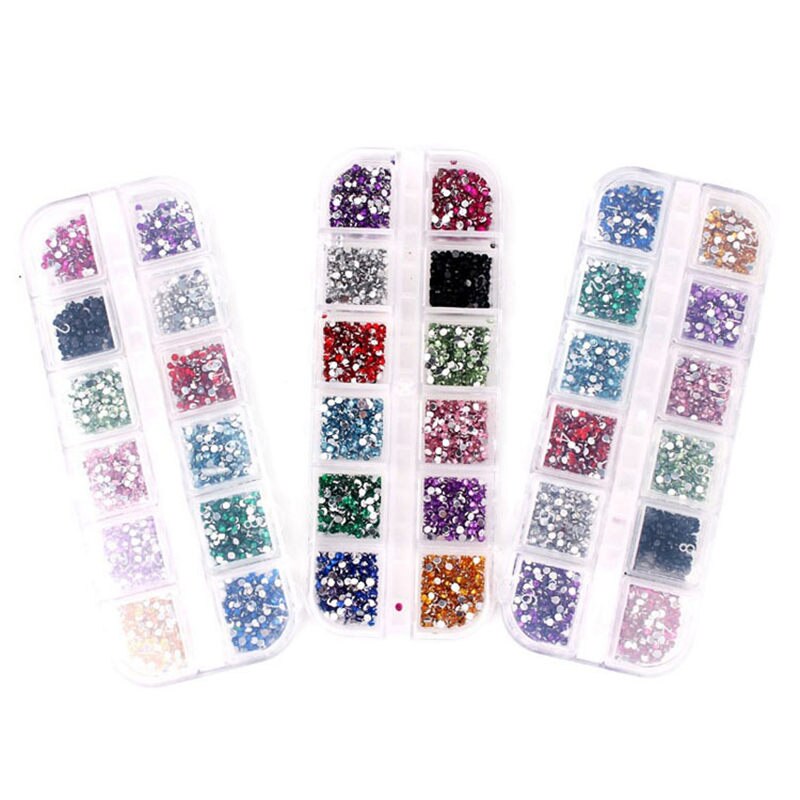 2400 stks 2mm Steentjes Nail Decoratie Ronde Kleurrijke Glitters Met Harde Case DIY Nail Art Decorations 12 Kleur