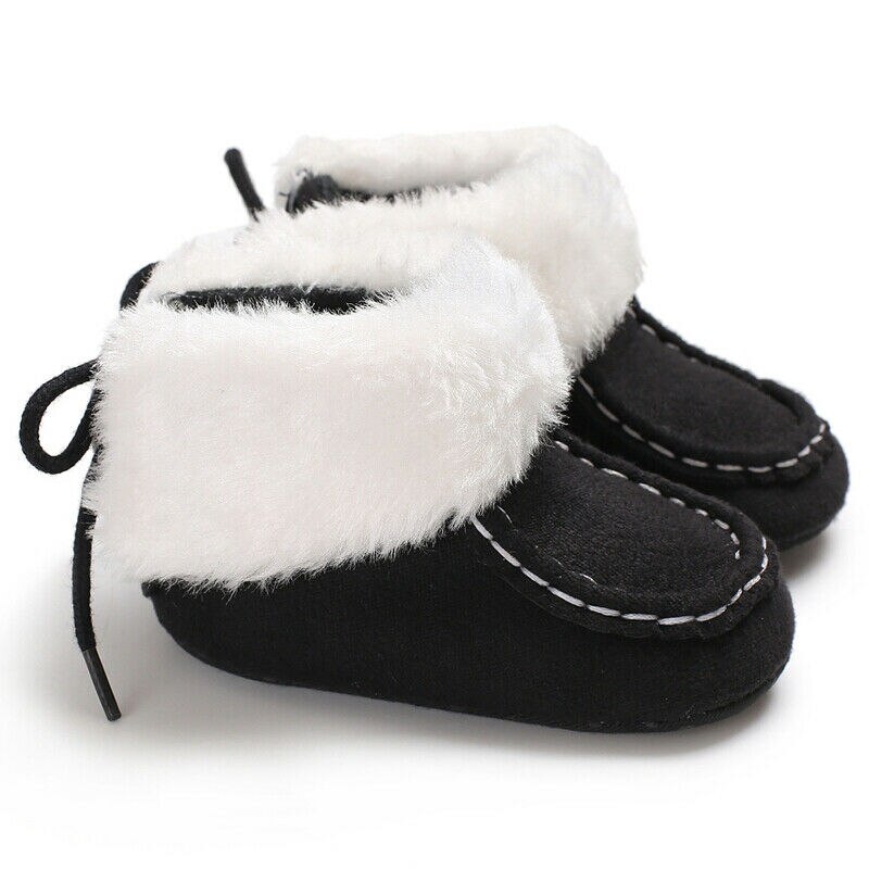 Winter Pluche Dikke Boot Warm Kid Baby Meisje Sneeuw Boot Strik Schoenen Zachte Katoenen Zool Prewalker Crib Kinderen pluche Laarzen: Black / 13-18 months