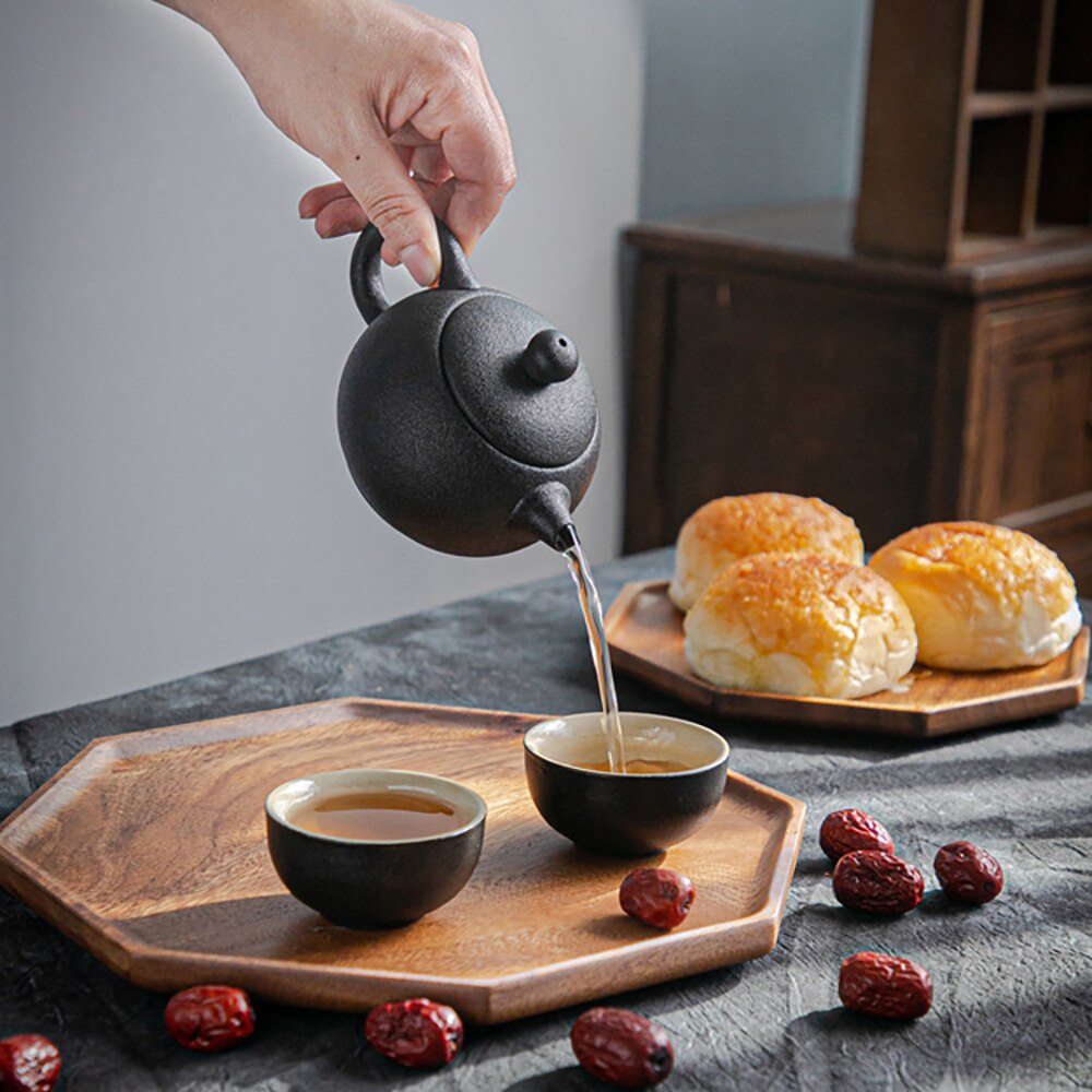 Acacia Houten Achthoek Vierkante Dienblad Thee Cup Schotel Trays Dessert Salade Fruit Pallet Steak Plaat Voor Keuken Eten Platen