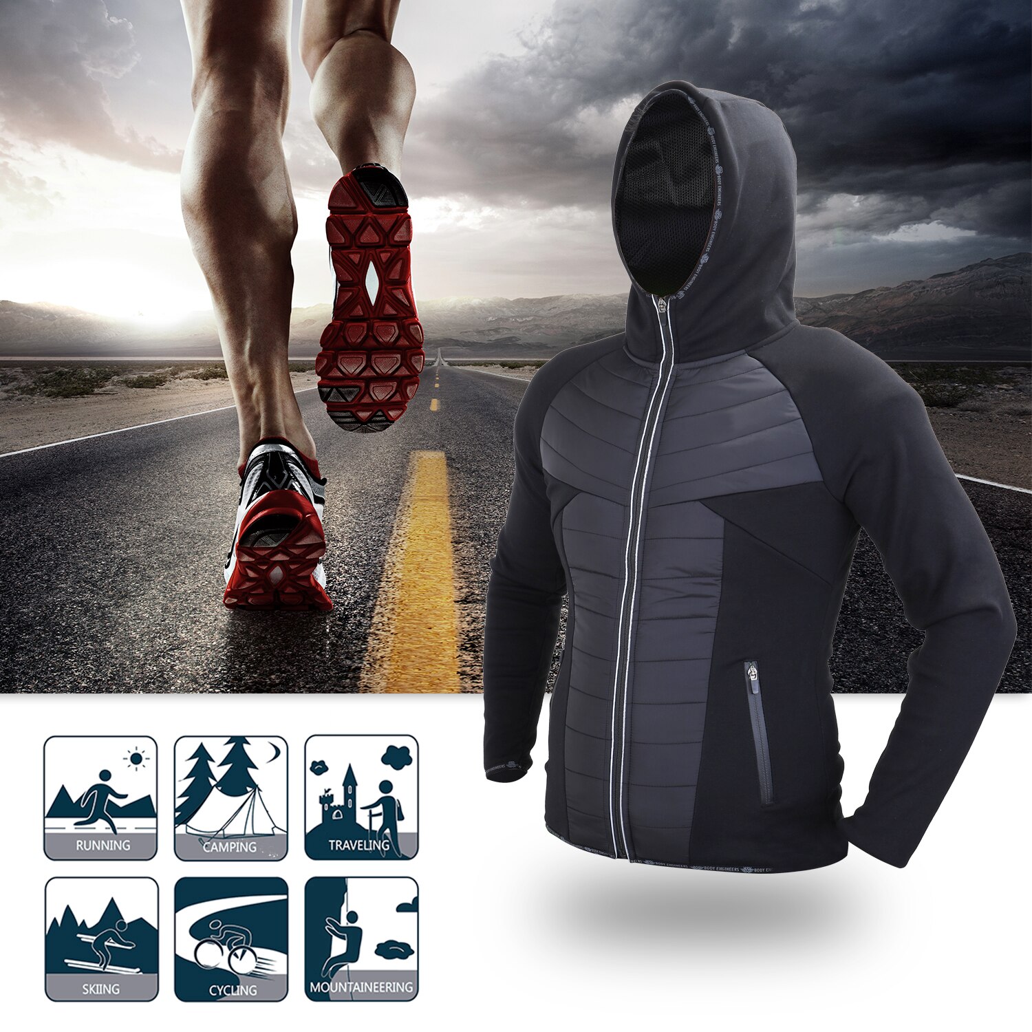 Running Jacket Men's Warm Cotton-padded Clothes Light-weight Sports Cotton-padded Jacket Long Sleeve Yoga Jacket
