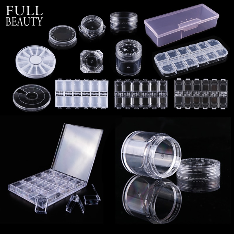 Full skjønnhet plast gjennomsiktig tom oppbevaringsboks nail art rhinestones smykker glitter perler beholder holder neglekasse  ch538