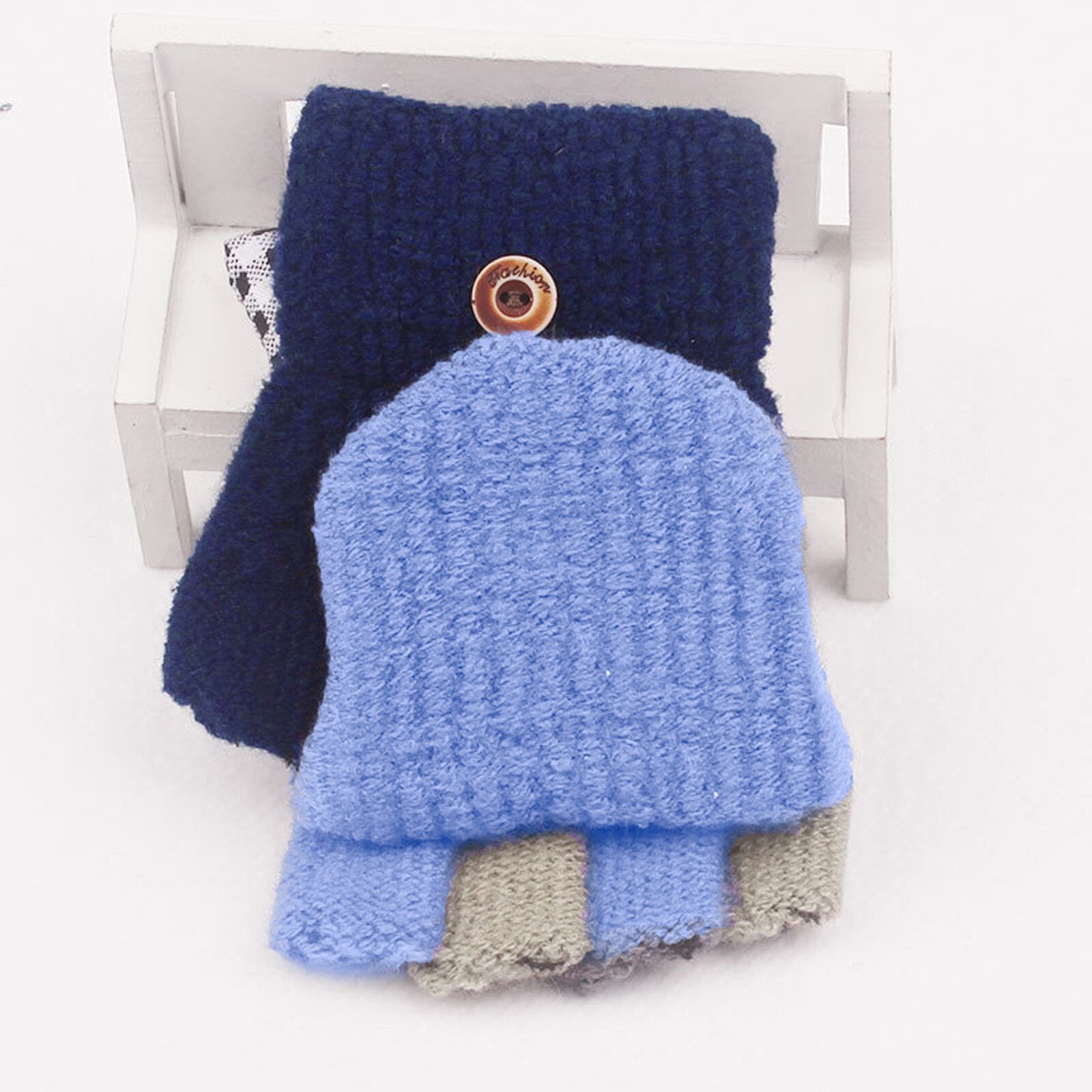 Kids Gloves Winter Soft Convertible Flip Top Gloves Baby Girl Boy Winter Warm Knit Fingerless Mitten Knit Gloves: NY