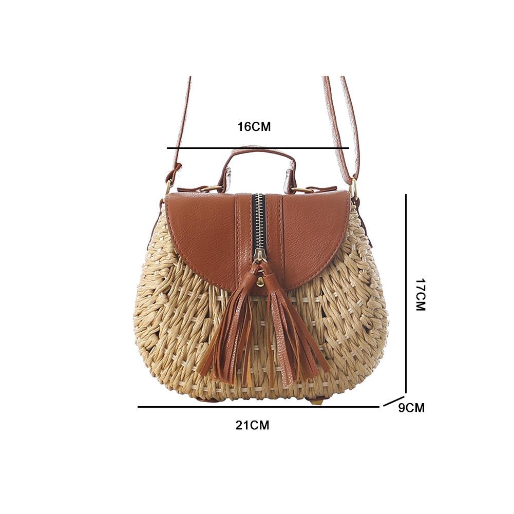 Quaste Handgemachte Stroh Woven Tasche Messenger Kausalen Runde Tasche Quaste Strand Schulter Tragetaschen Für Frauen Mädchen Handtasche