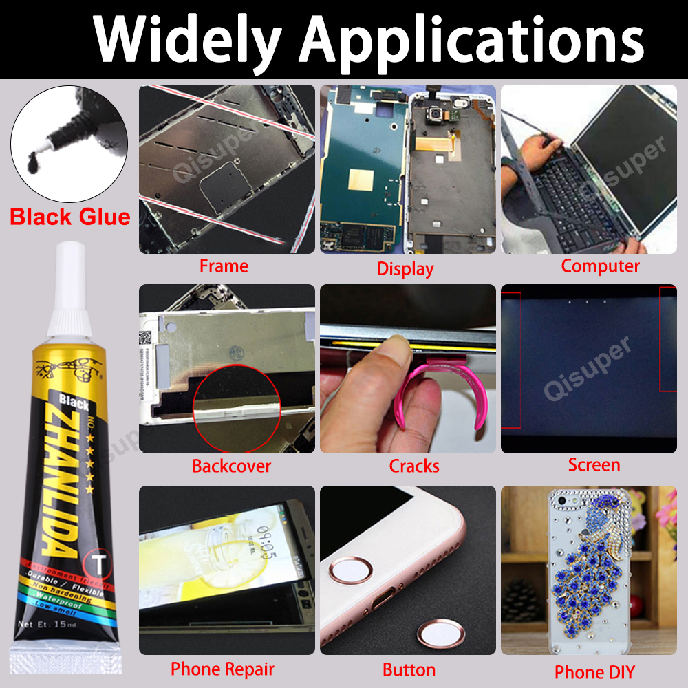 Waterproof Black Glue Phone Contact Epoxy Resin Adhesive Textile Leather Crystals Clothes Plastic Sealant T9000 15ml 50ml 110ml