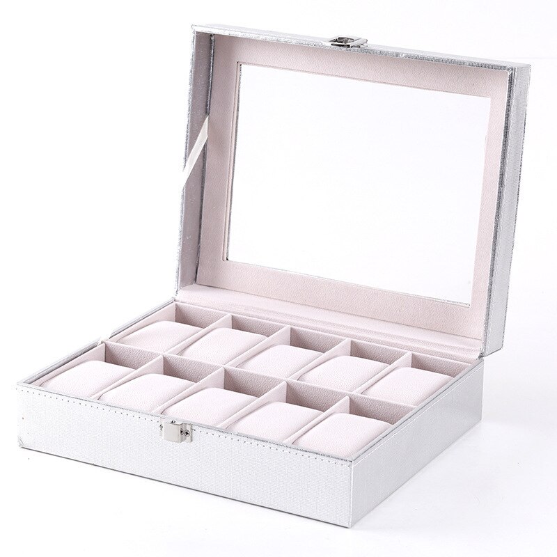 Caja de almacenamiento de relojes de pulsera para mujer, estuche especial de cuero PU rosa, para guardar joyas: white 10 slots