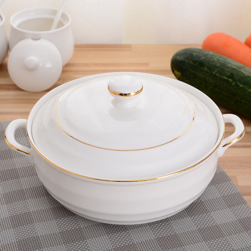 Tazón de sopa de cerámica de gran capacidad, olla de estofado Binaural para el hogar con tapa, Bol para arroz o sopa, tazón de sopa Phnom Penh, cuencos de servicio: 1.4L Phnom Penh B