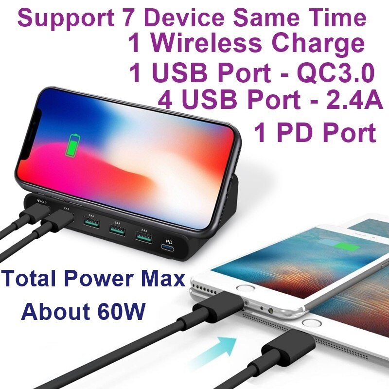 60W Qi Draadloze Oplader Voor Iphone 11 X Xs Max Multi 5 Usb Cargador Quick Charger 3.0 Voor Samsung s9 S8 1 Pd Poort Fast Charger