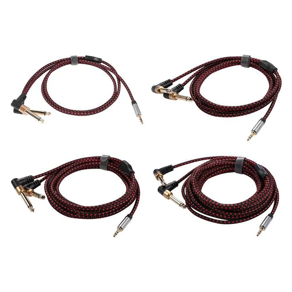3.5mm Aux Stereo TRS to Dual 6.35mm TS Right Angle Plug 1/8 to 1/4 TS Y Splitter Cord for Smartphone MP3 PC Home Theater Speaker