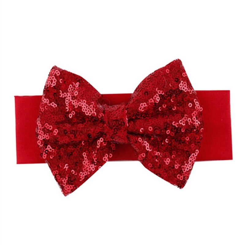 Girls Big Sequin Bow Headbands For Girls Solid Elastic Hair Bands Spring Glitter Hair Bows Hair Accessories: red
