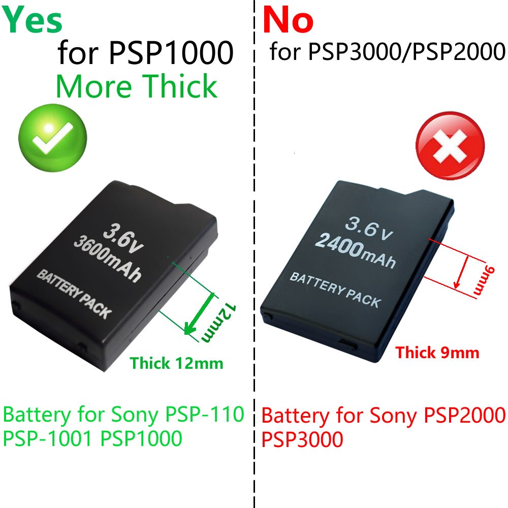 PSP1000 Battery Pack For Sony PSP-110 PSP 1000 Console Gamepad Real capacity 3600mAh 3.6V Rechargeable batteries