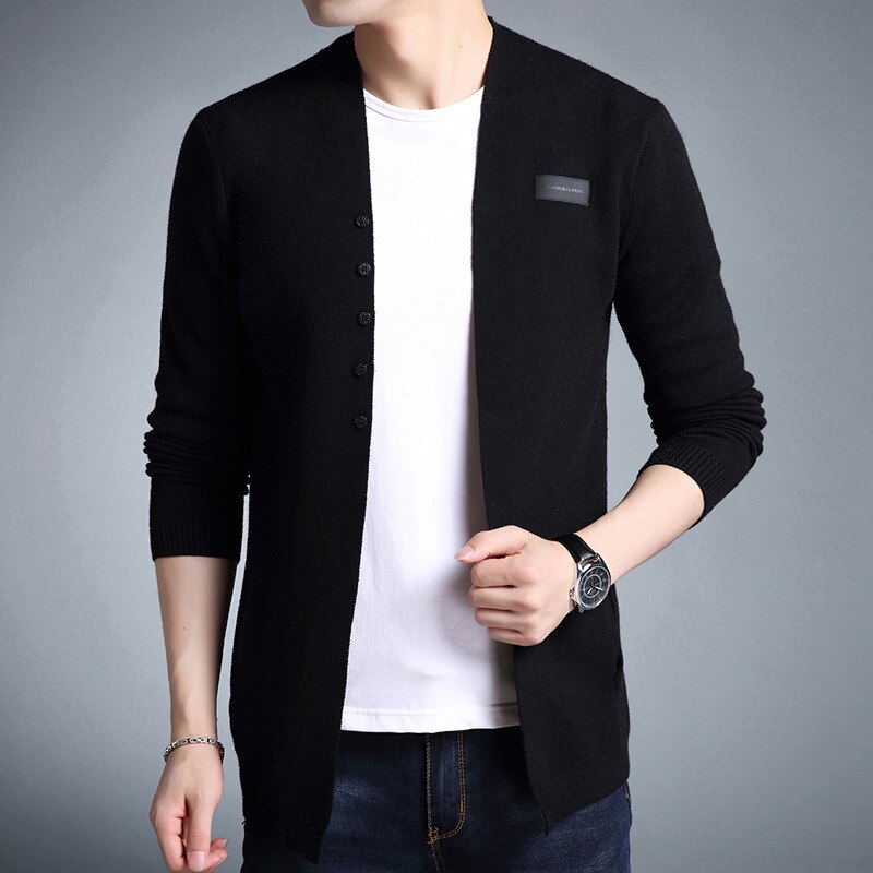 Casual cardigan stickat herr solid sjal tröja herr tunna kappor pull homme långärmade tröjor jackor toppar 3xl: Svart / Xxxl