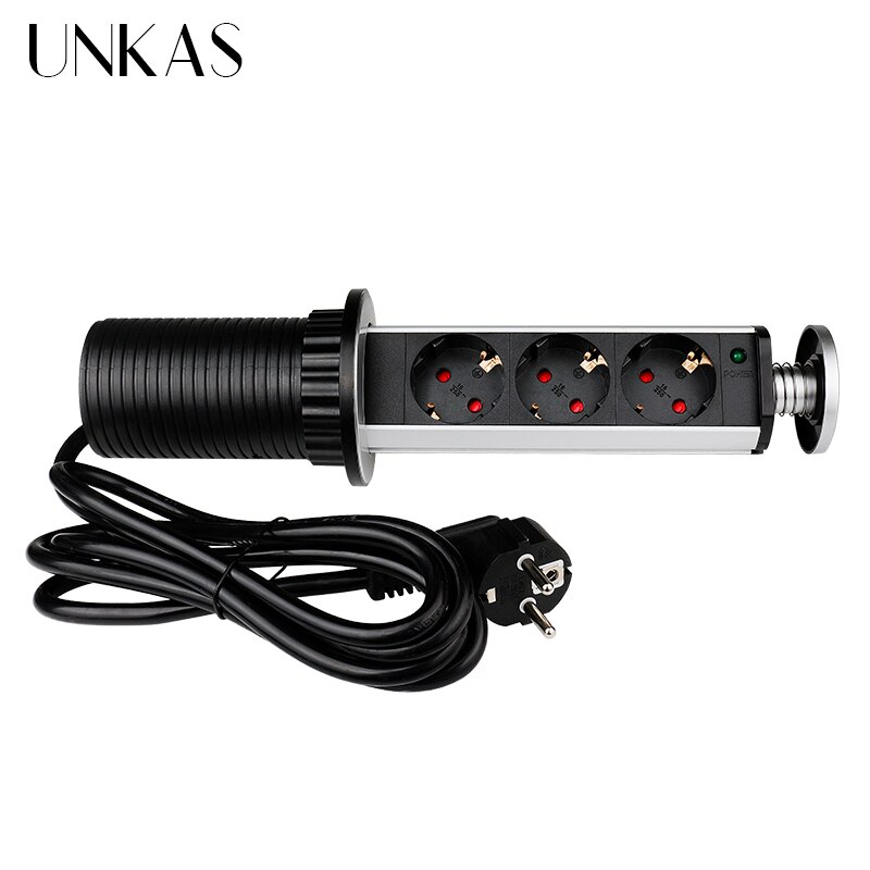 UNKAS 16A PULL POP UP 3 Power EU Socket Port Kitchen Table Desktop Sockets Retractable Countertops French Plug