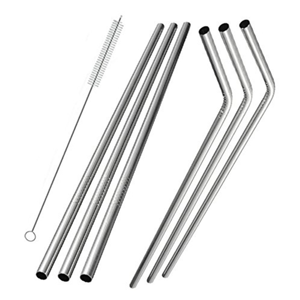 7 pcs Extra Long Stainless Steel Straws Set Reusable Wide Straws for Smoothies Metal Drinking Straws with Cleaning Brushes: Default Title