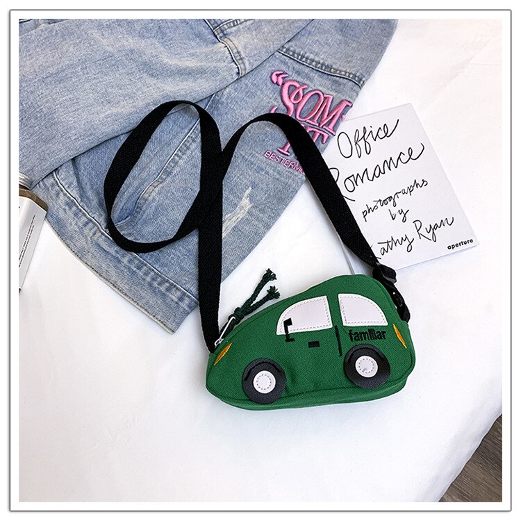 Mini Bag Eccentric Personality Hong Kong Style Girl's Bag Car Canvas Messenger Bag Children's Bag: Green