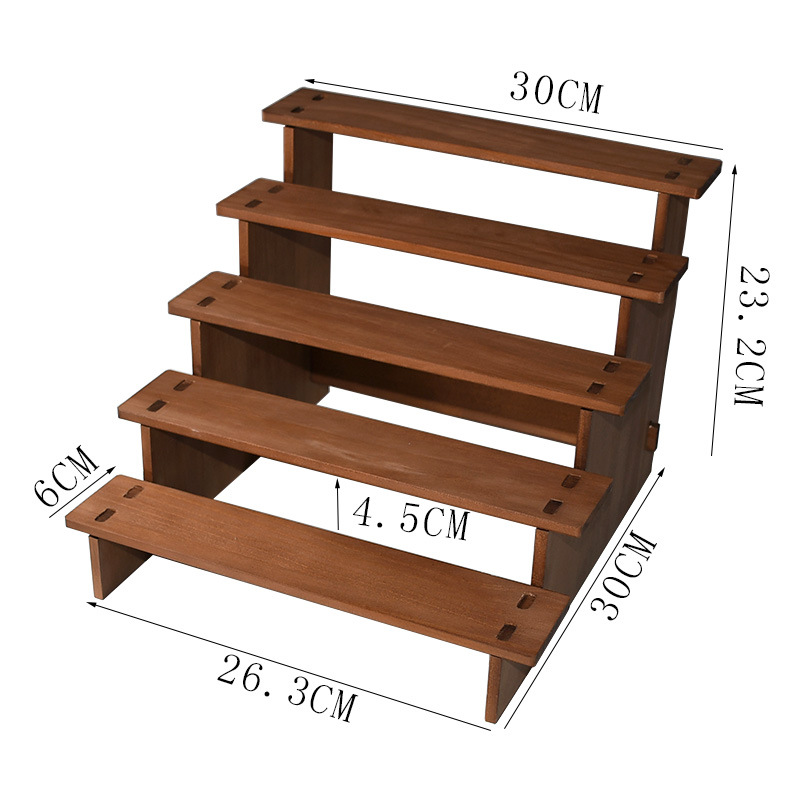 Escalera de madera maciza Vintage, hecho a mano estante de almacenamiento, organizador de soporte de exhibición para cosméticos, joyería en el dormitorio, esmalte de uñas, modelo de coche: Transparente