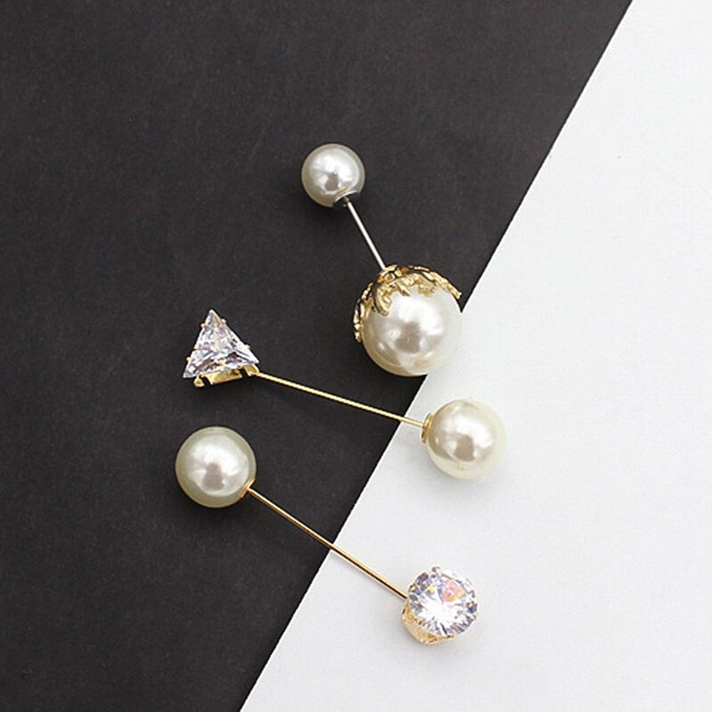 Charm Double Simulated Pearl Brooch Pins For Women Lapel Brooch Jewelry Dress Suit Crystal Flower Pin Brooches: 12