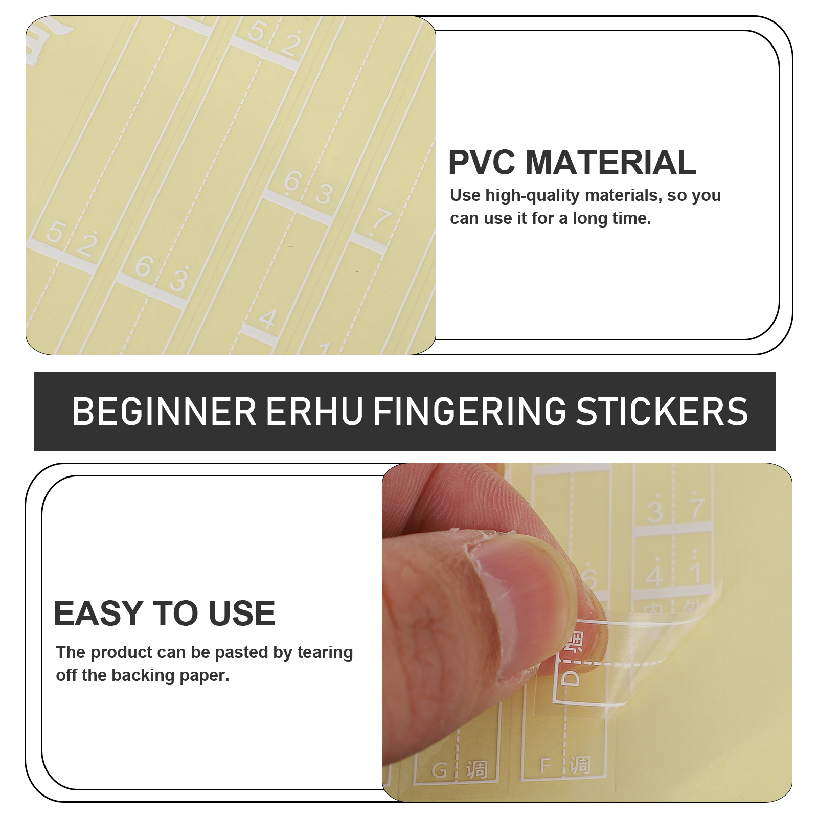 3Pcs Erhu Fingering Stickers Erhu Phonetic Fingering Charts (White)