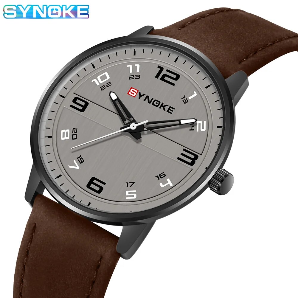 SYNOKE-reloj de cuarzo para hombre, cronógrafo Retro con correa de negocios, sencillo, deportivo, no mecánico: Marrón
