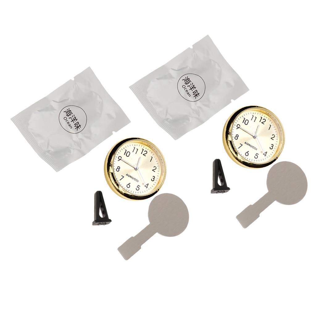 2 x Car Digital Clock Auto Watch Automotive Decoration Clock In Car - Golden