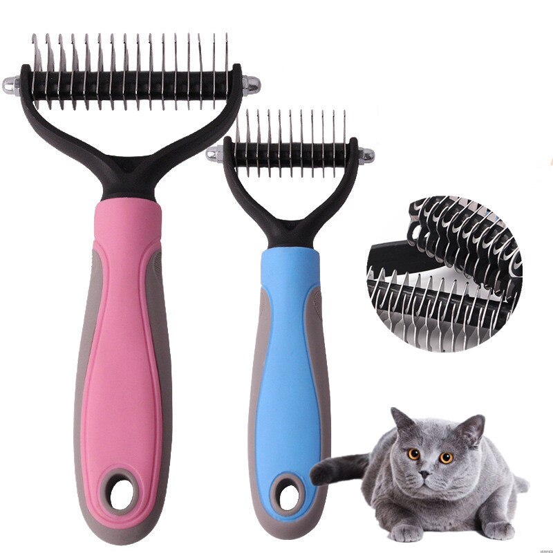 Pet Safe Dematting Comb Cat Dog Hair Removal Grooming Shedding Tools Fur Trimming Deshedding Brush Double Sided Long Curly