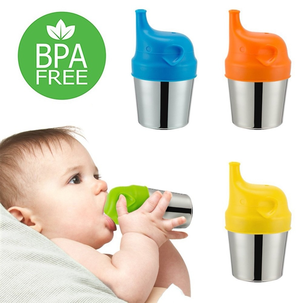 Babymad kopper baby drikkevarer i rustfrit stål sippy kopper til småbørn og børn med silikone sippy kop låg solid