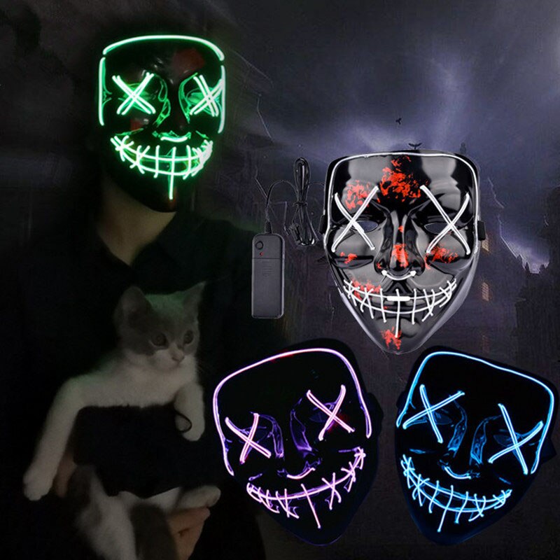 Scary Halloween Cosplay Led Power Masker Gezicht Licht Up Maskerade Decor 4 Kleuren Selecteren Masker Knipperende Led Masker Party jaar