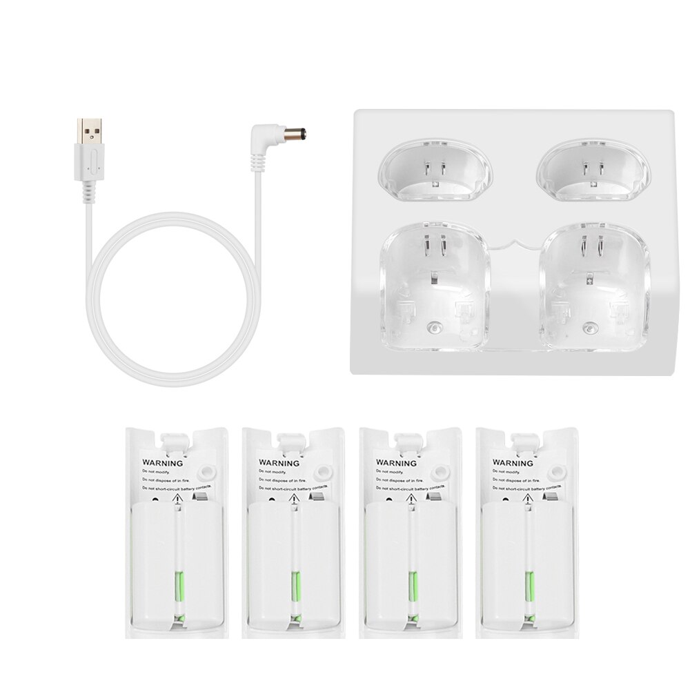 For Nintendo Wii Remote Controller Charger Dock Charging Station USB Cable Cradle with Rechargeable Battery Game Accessories: Model3 White