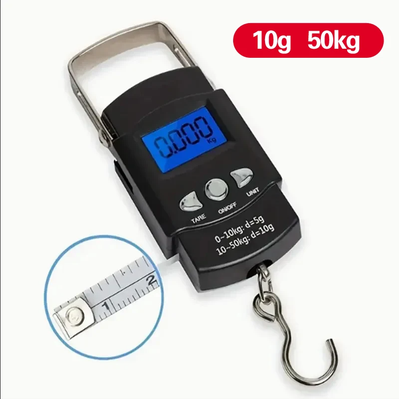 50kg/10g Draagbare LCD Elektronische Handweegschaal Reizen Hangende Schaal met 100cm Lange Intrekbare Meetlint: Default Title