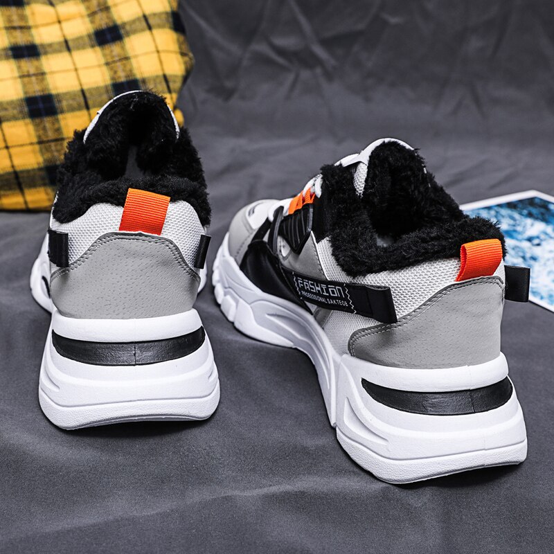 Casual Shoes Winter Men Shoes Walking Shoes Black Shoes For MenKeep Warm Canvas Shoes Men High-top Leather Casual Shoes