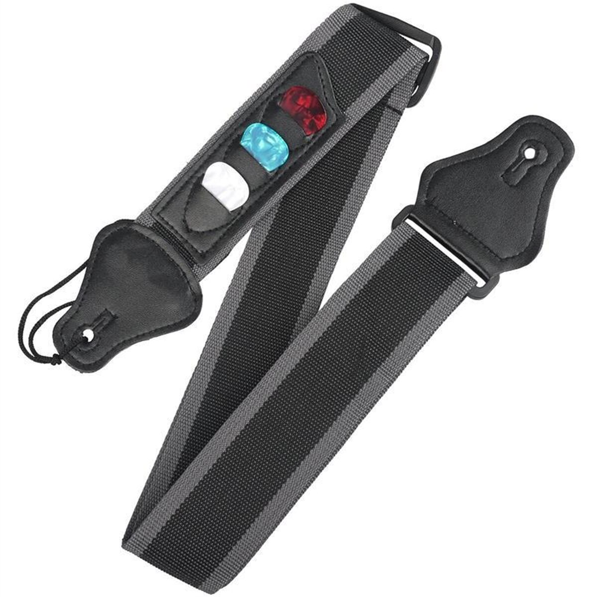 Correia de guitarra elétrica ajustável com 3 suportes de palhetas de guitarra, extremidades de couro pu, guitarra acústica, baixo, acessórios de cinto: Default Title