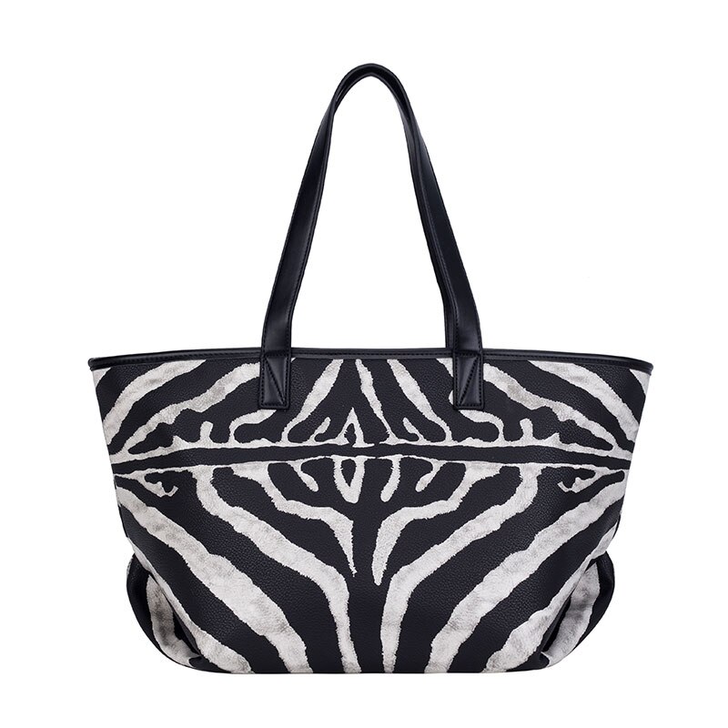Bolsa listrada de ombro feminina, bolsa casual de mão com grande capacidade, estampada, zebra, nova, 2020: 59cm by 32cm 29cm