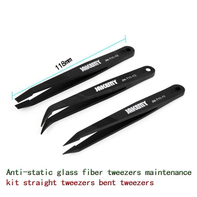 3Pc Anti-static Tweezers Set Triad Fix Repair Tool Kit for Smartphone Tablets Electronic Components Flat/Pointed/Curved Forceps