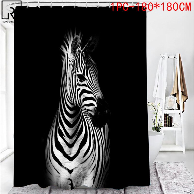 Animal Print Black Shower Curtains Lion Tiger 3D Bathroom Curtain Set Anti-slip Bath Mat Soft Toilet Lid Cover Home Rugs Carpets: 1PC180x180cm-B