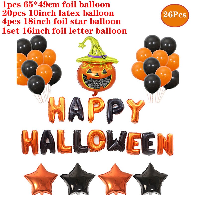 glad halloween fest dekorasjonssett helium luftfolie ballonger gresskar flaggermus halloween tema ballong banner svart oransje ballong xn: Halloween stil 2