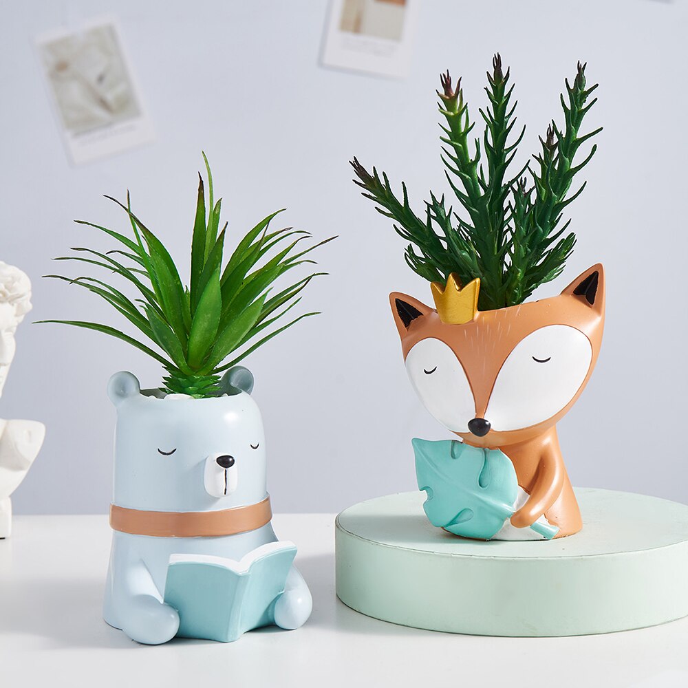 Animal pots for plants decoration living room animal potted plants cartoon green plants resin succulents plants decoration