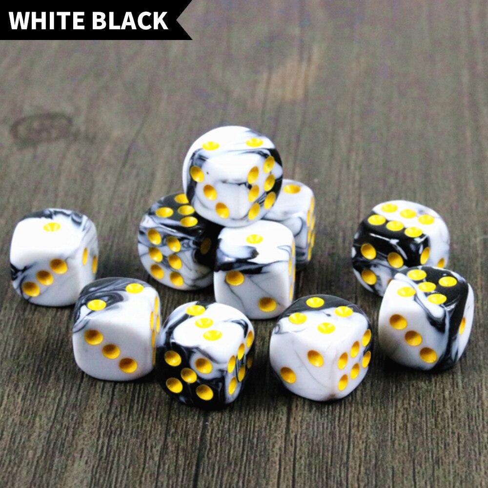 10pcs 16mm dadi angolari rotondi acrilici D6 puntini modellati dadi da gioco bicolore per giocattoli di intrattenimento per feste da Club: White Black