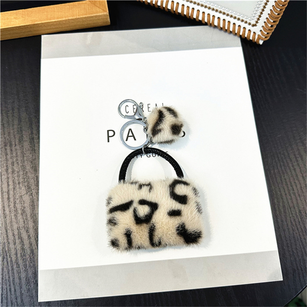 Llavero con colgante de leopardo para bolso, colgante de felpa suave con bola de pelo, accesorios para Moto,: Azul